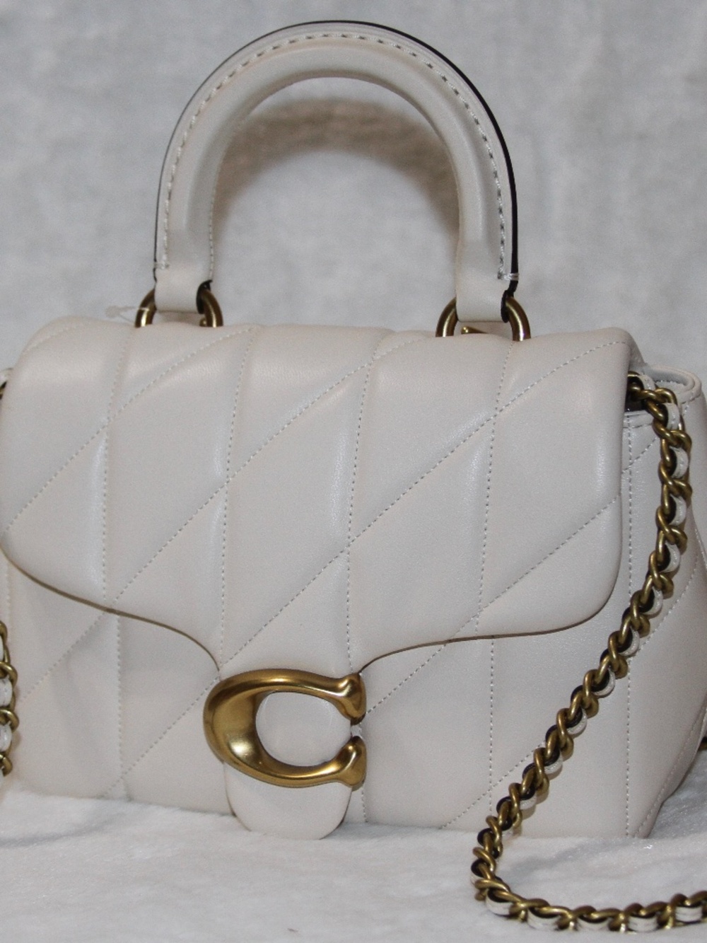 NWT Coach Tabby Top Handle Bag With Quilting Brass Chalk CCC12